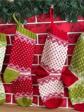 Holiday Knit Stocking Set - Red and Green Christmas Stockings